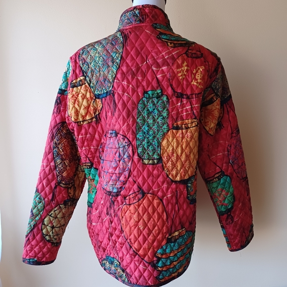 🔺️SOLD!Chico's 100% Silk Quilted Jacket Size L (Chico's 2) Red Chinese Lantern - Picture 5 of 14